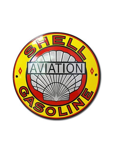 Plaque émaillée Shell Aviation Gasoline