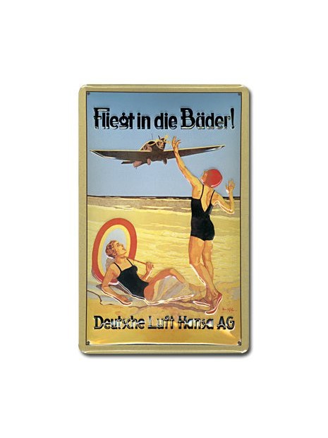 Plaque décorative en relief Fliegt in die Bäder (20 x 30 cm)