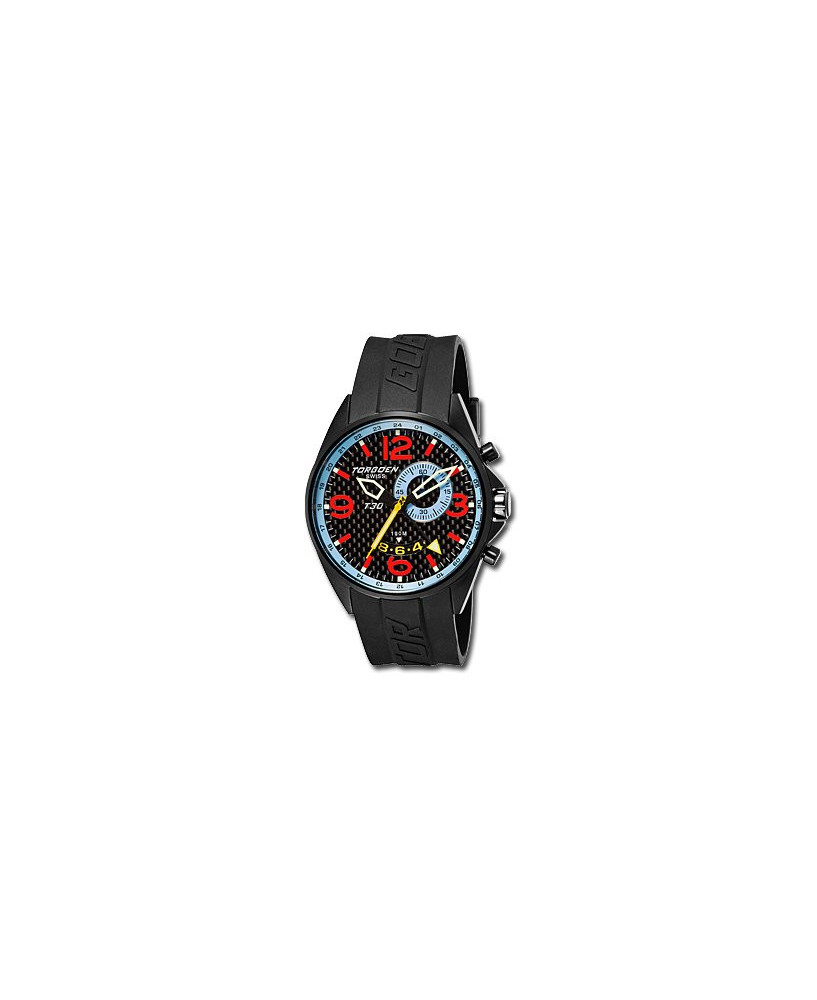 Montre Torgoen T30 303 - boîtier noir, cadran carbone et bracelet noir en caoutchouc