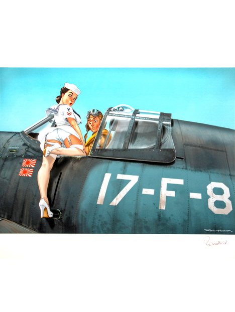 Affiche Pin-Up à bord - Signée - Romain HUGAULT - 70 x 50 cm