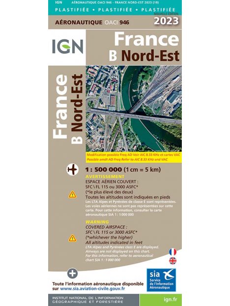 Carte IGN OACI 2023 1/500 000e Nord-Est - version PLASTIFIÉE