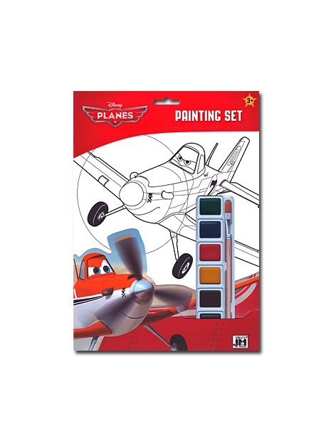 Set de coloriage Planes - Avec 1 palette de 6 couleurs à l'eau et 1 pinceau